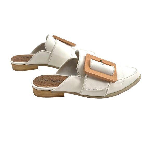 Kelsi Dagger Brooklyn Solar Mules White Loafers Womens Size 6 Wooden Buckle - Picture 3 of 9